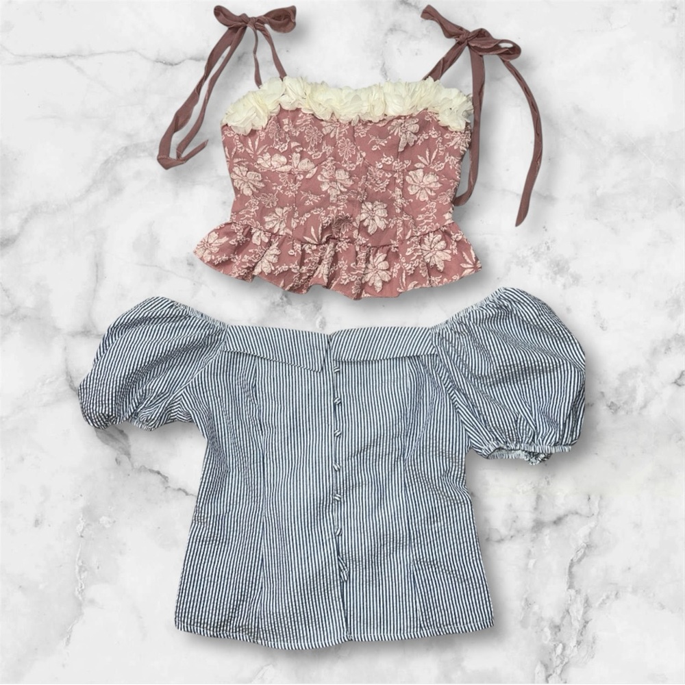 SHEIN Pink and Blue Blouses with Romantic Details